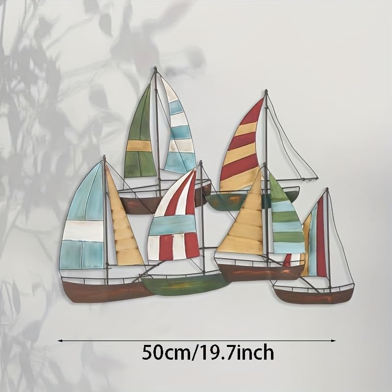 Cfghtnemy Colorful Metal Sailboat Home Wall Art Sculpture - Creative Modern Iron Mural for Indoor/Outdoor Patio & Balcony(50CM/20IN)