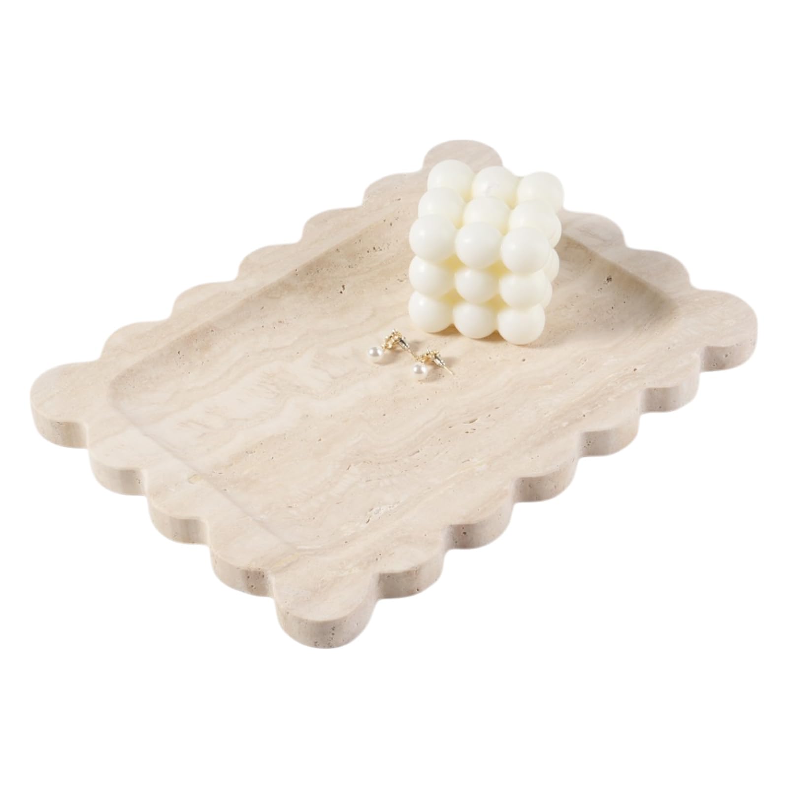 Koville Luxury Calacatta Viola Marble Tray, 11"x8" Scalloped Marble Vanity Tray for Countertop Bathroom Kitchen Dresser, Natural Stone Tray for Jewelry Perfume Home Decor, Decorative Catchall Tray