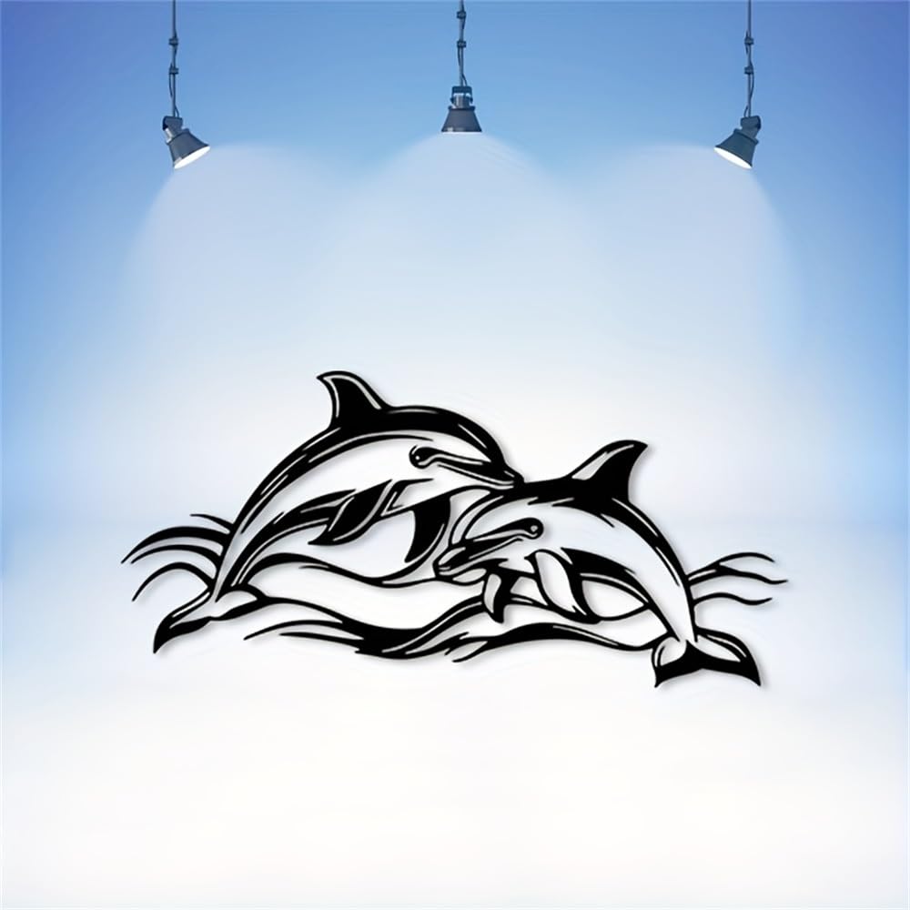 Cfghtnemy Vintage Iron Dolphin Metal Wall Art - Weather-Resistant Ocean Theme Decor for Indoor & Outdoor, Living Room & Garden(50CM/20IN)