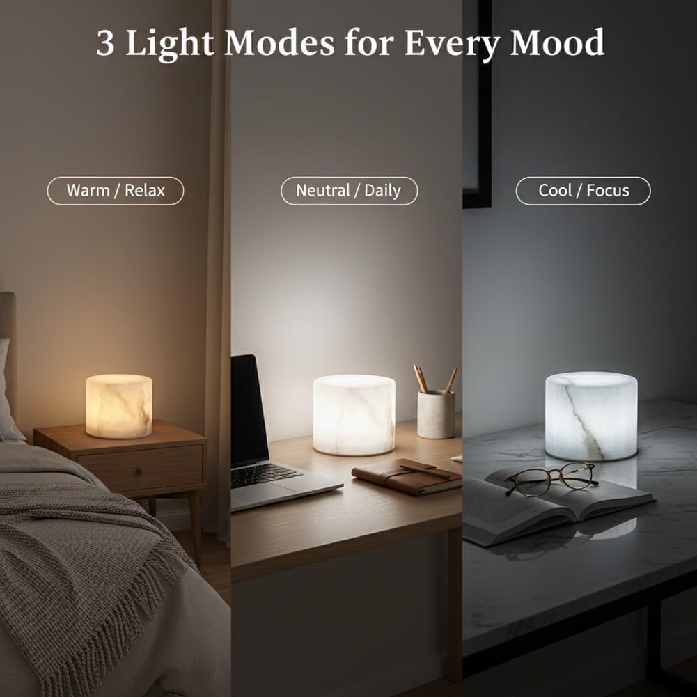 Natural Marble Touch Light Onyx Marble Luxury Table Lamp,Caring Dimmable LED Bedside Lamp with Unique Peach Jade Texture,Type-C Rechargeable Small Ambient Tap Light, Cordless Table Lamp (Style B)