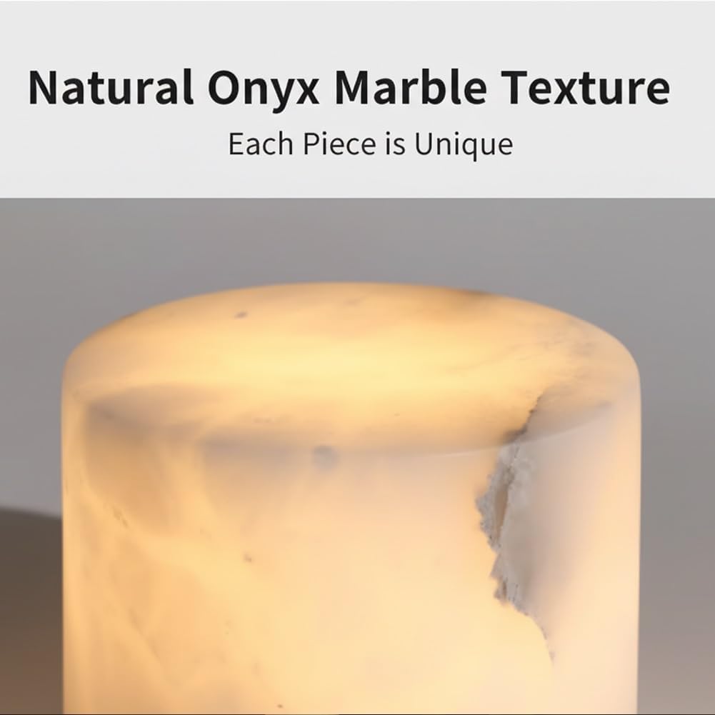 Natural Marble Touch Light Onyx Marble Luxury Table Lamp,Caring Dimmable LED Bedside Lamp with Unique Peach Jade Texture,Type-C Rechargeable Small Ambient Tap Light, Cordless Table Lamp (Style B)
