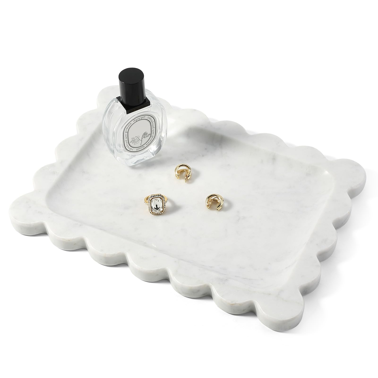 Koville Luxury Calacatta Viola Marble Tray, 11"x8" Scalloped Marble Vanity Tray for Countertop Bathroom Kitchen Dresser, Natural Stone Tray for Jewelry Perfume Home Decor, Decorative Catchall Tray