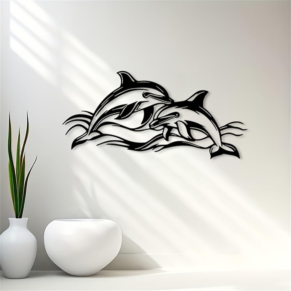 Cfghtnemy Vintage Iron Dolphin Metal Wall Art - Weather-Resistant Ocean Theme Decor for Indoor & Outdoor, Living Room & Garden(50CM/20IN)