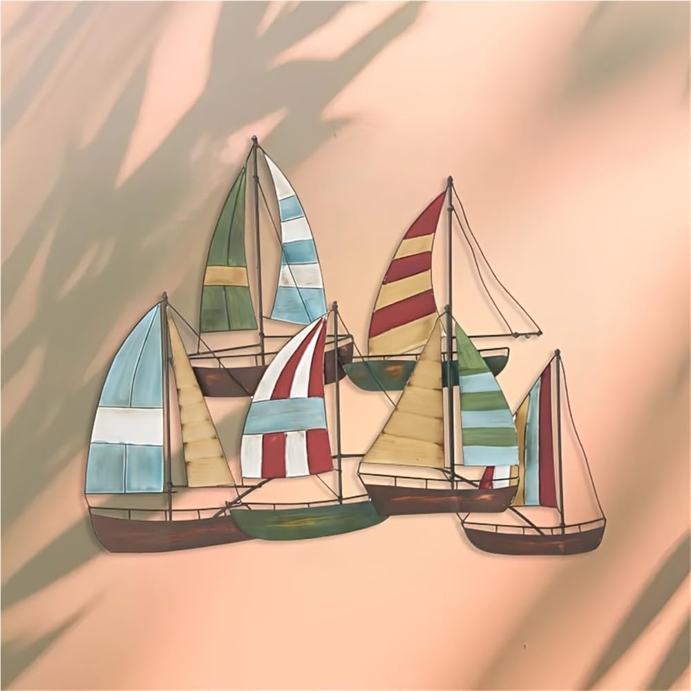 Cfghtnemy Colorful Metal Sailboat Home Wall Art Sculpture - Creative Modern Iron Mural for Indoor/Outdoor Patio & Balcony(50CM/20IN)