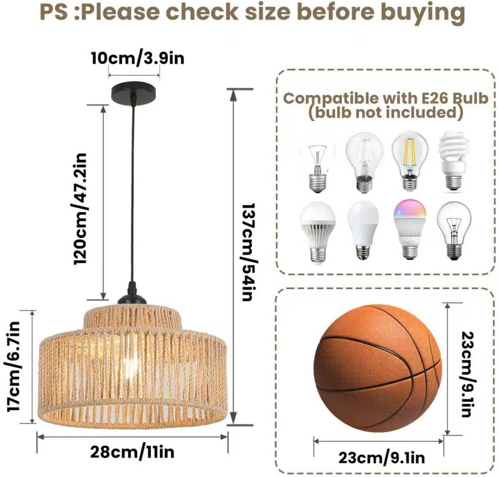2 Pack Rattan Pendant Light,11 Inch Boho Kitchen Island light Fixtures,Handmade Woven Hanging Lamp,Small Wicker Chandelier,Basket Hanging Light for Bedroom Kitchen Living Room Restaurant Hallway Foyer