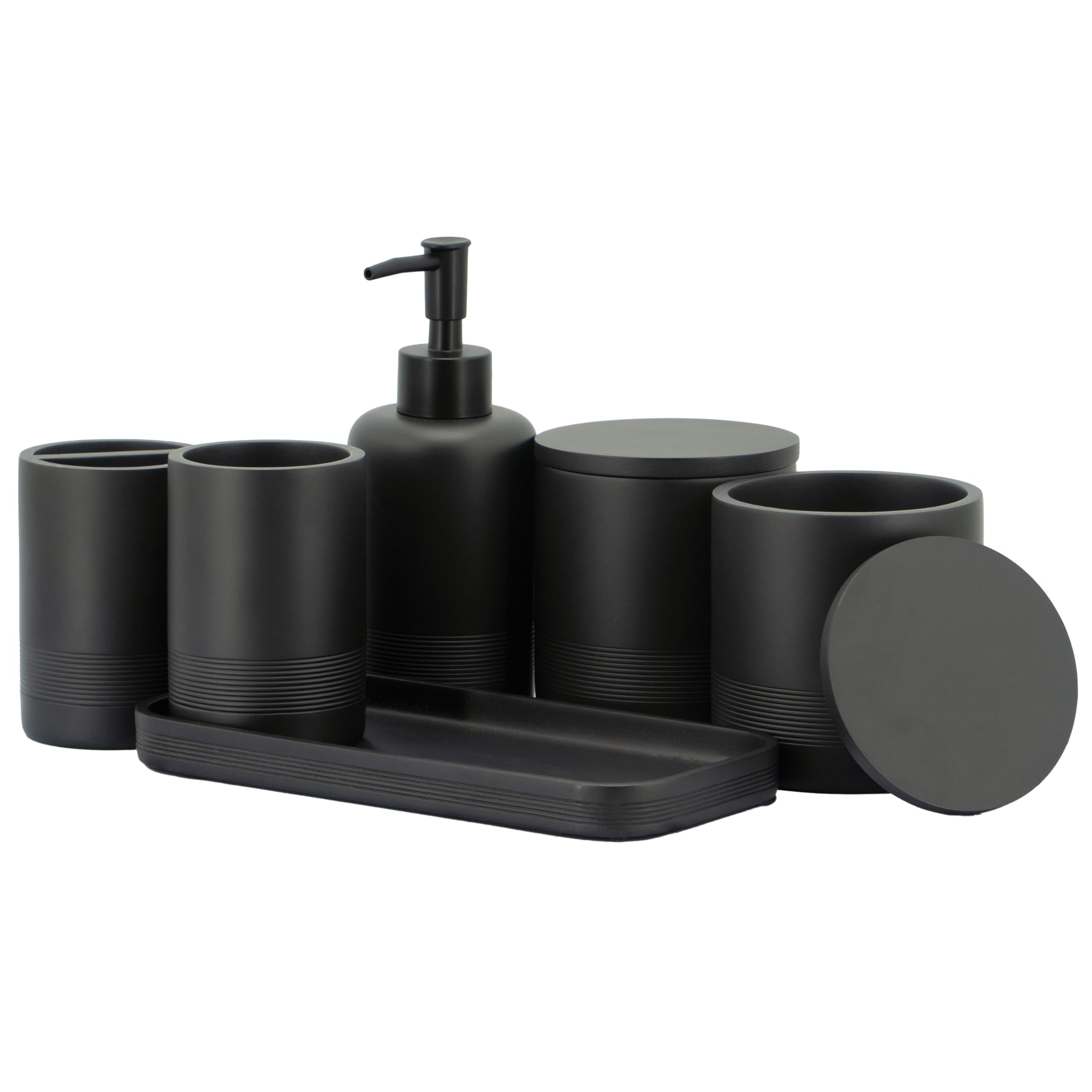 ZCCZ White Marble Bathroom Accessories Set 6 Pieces - Toothbrush Holder, Lotion Dispenser, Qtip Container, Vanity Tray, Tumbler - Countertop Organizer for Bathrooms - Elegant and Functional Décor Set