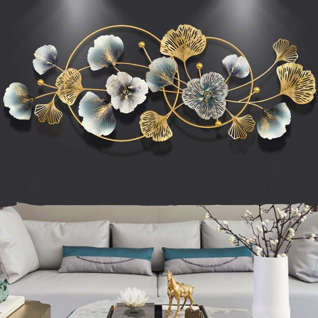 Handmade 3D Ginkgo Leaf Iron Wall Sculpture, Elegant Home Hotel Wall Decor