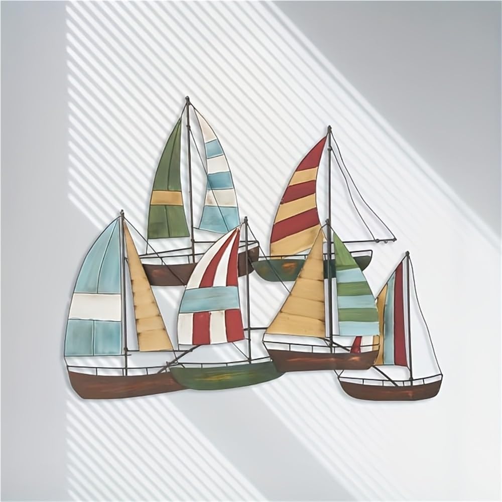 Cfghtnemy Colorful Metal Sailboat Home Wall Art Sculpture - Creative Modern Iron Mural for Indoor/Outdoor Patio & Balcony(50CM/20IN)