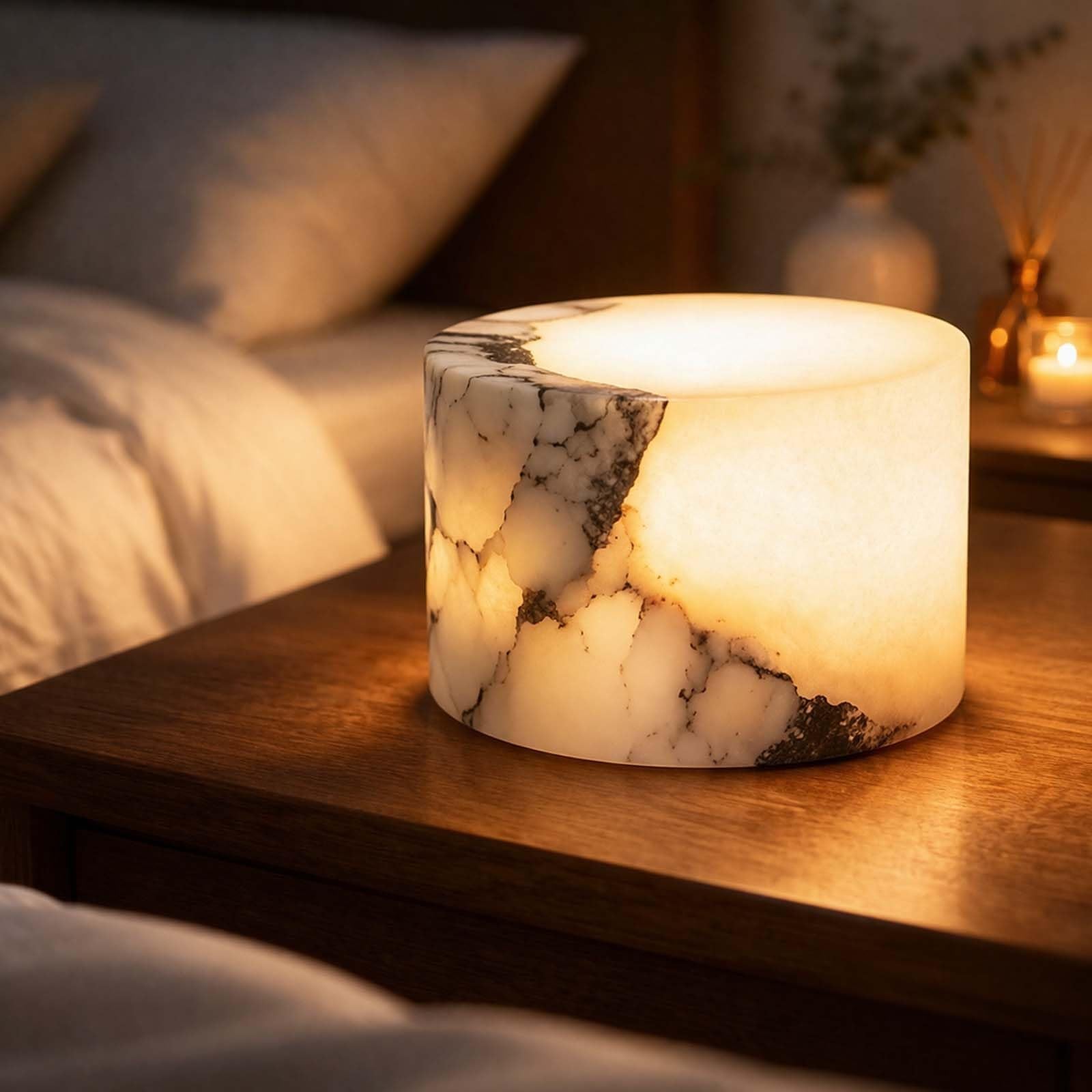 Natural Marble Touch Light Onyx Marble Luxury Table Lamp,Caring Dimmable LED Bedside Lamp with Unique Peach Jade Texture,Type-C Rechargeable Small Ambient Tap Light, Cordless Table Lamp (Style B)