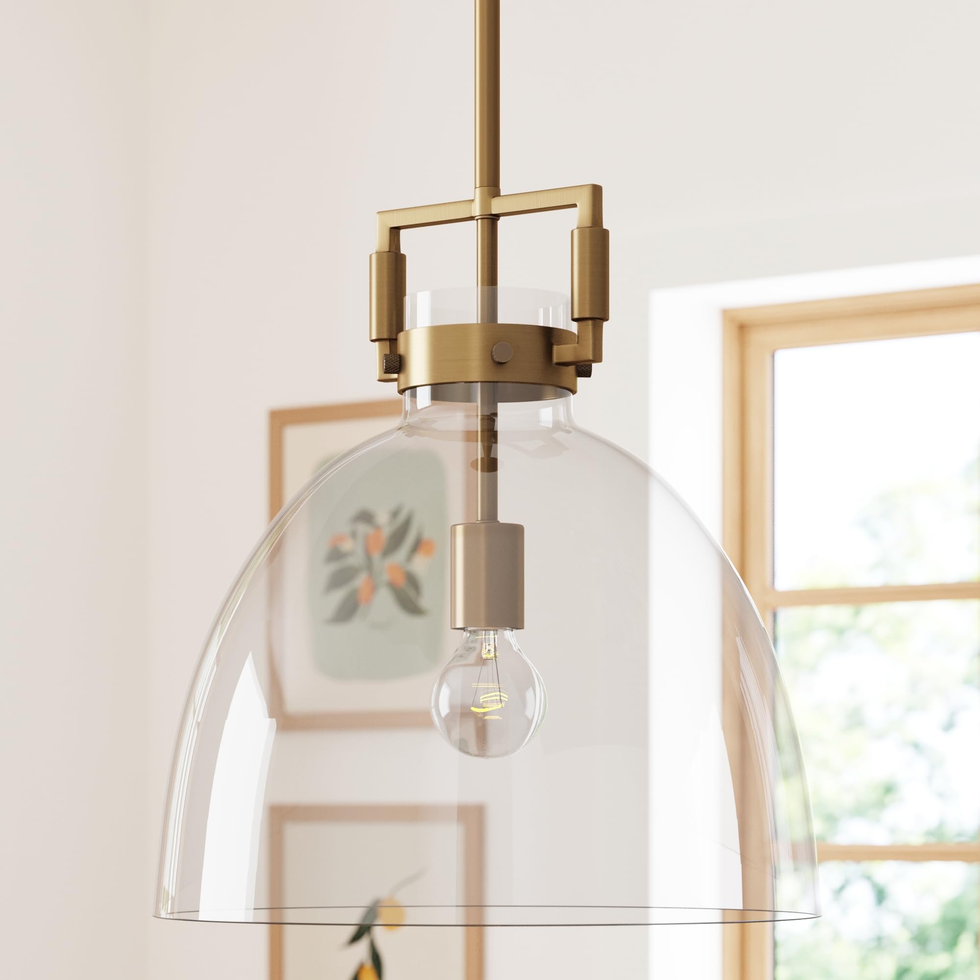 Nathan James Augustine Modern Farmhouse Rattan Pendant Light, Rattan Chandelier Pendant Lamp Shade for Kitchen or Living Room