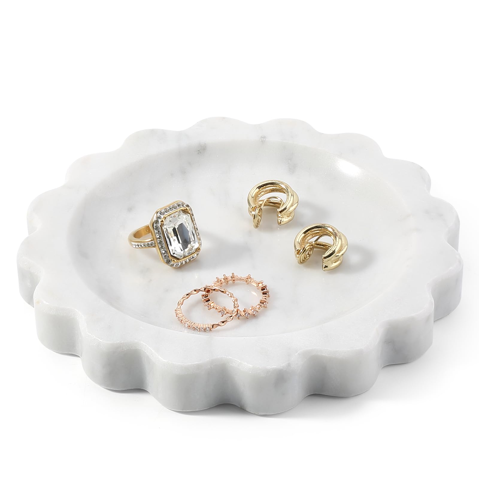 Koville Luxury Calacatta Viola Marble Tray, 11"x8" Scalloped Marble Vanity Tray for Countertop Bathroom Kitchen Dresser, Natural Stone Tray for Jewelry Perfume Home Decor, Decorative Catchall Tray
