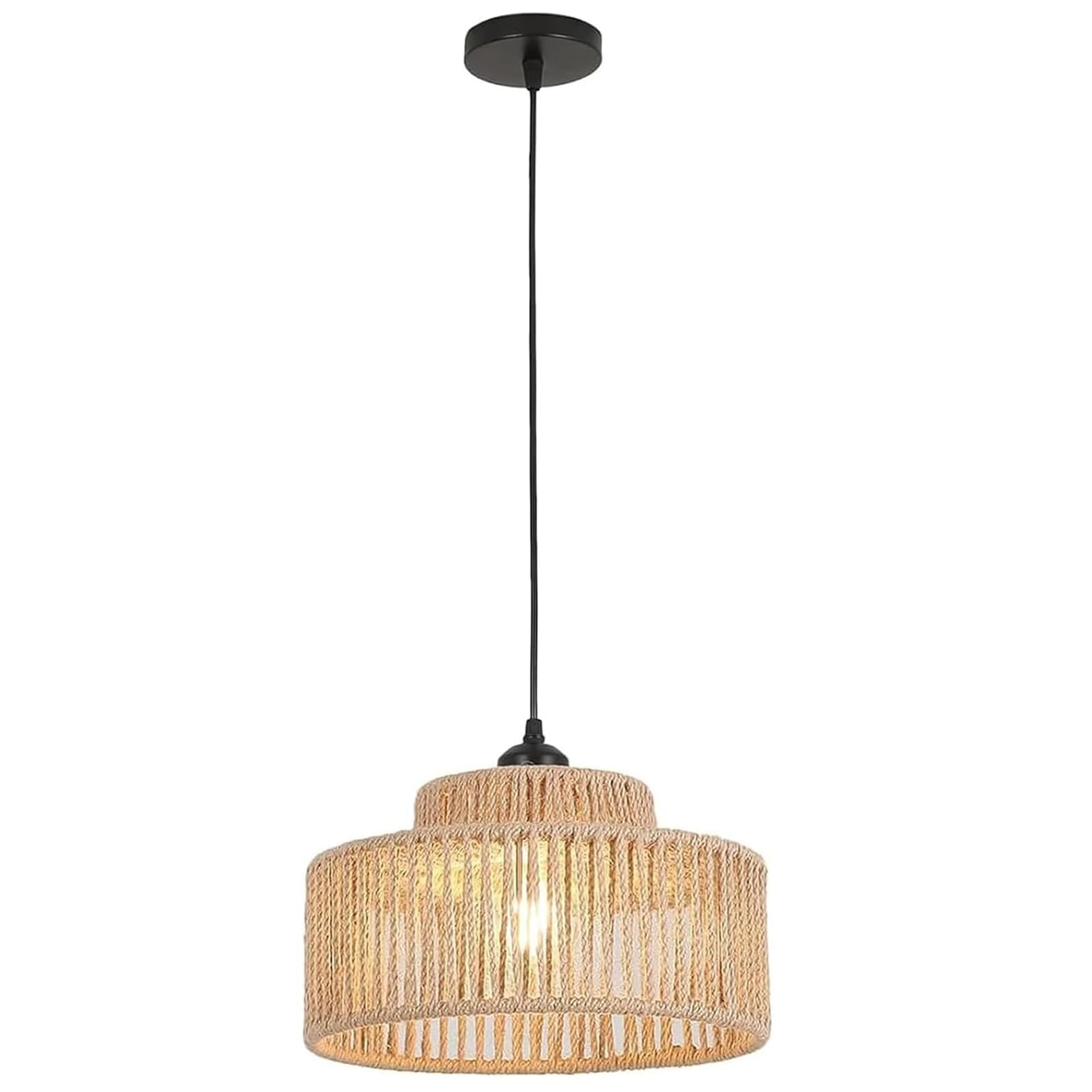 2 Pack Rattan Pendant Light,11 Inch Boho Kitchen Island light Fixtures,Handmade Woven Hanging Lamp,Small Wicker Chandelier,Basket Hanging Light for Bedroom Kitchen Living Room Restaurant Hallway Foyer