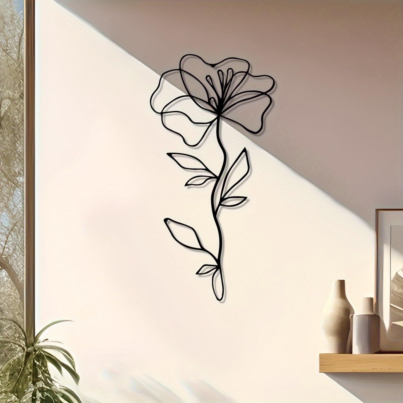 Metal Wall Art Poppy Flowers - Iron Floral Mural Sculpture with Bathroom, Living for Garden Lovers, Indoor Poppy Theme Decor(50CM/19.7IN)