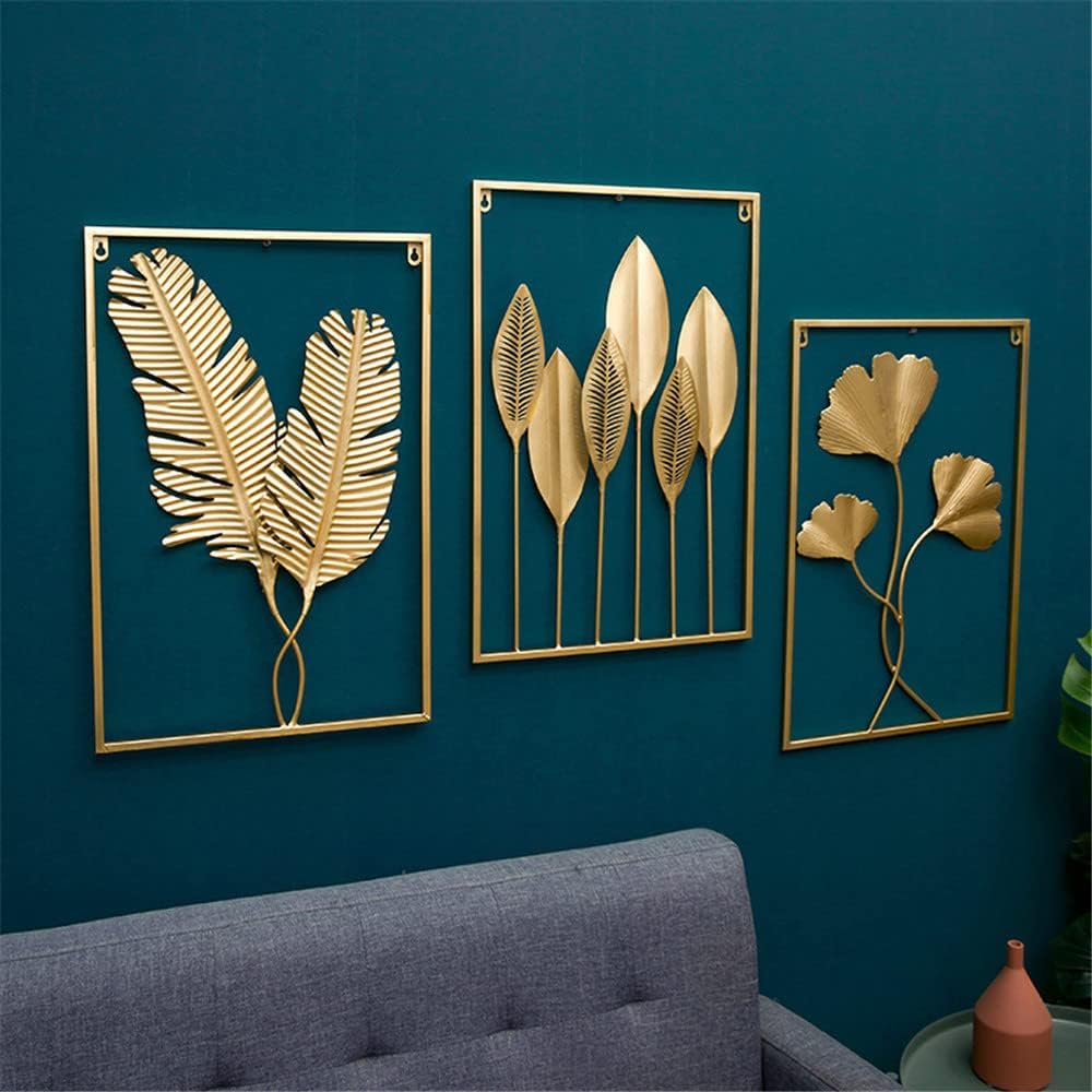 XinCanKun Best To Buy Nordic Metal Leaf Plant Wall Decor Wrought Iron Wall Hanging Non-perforated Wall Mural Living Room Bedroom Home Decoration Hot 23''X15.8'' (6)