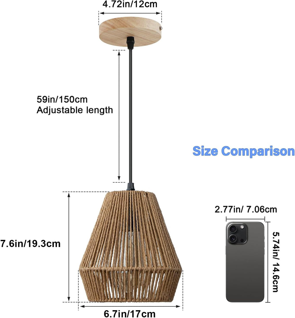 2 Pack Rattan Pendant Light Fixtures, 7'' Mini Boho Kitchen Island Pendant Lights Set of 2 Hand Woven Wicker Coastal Natural Small Hanging Light Fixture for Bedroom Dining Room Bar Hallway