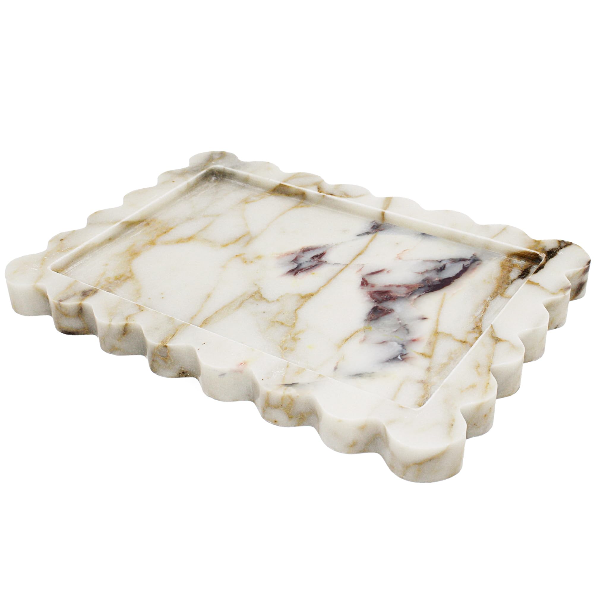 YMXYJM Genuine Calacatta Viola Scalloped Marble Tray, Real Natural Marble Stone Tray, Luxury Decorative Trays for Bathroom, Dresser, Vanity, Kitchen, Home Decor, 10.6" x 8", Calacatta Viola Purple