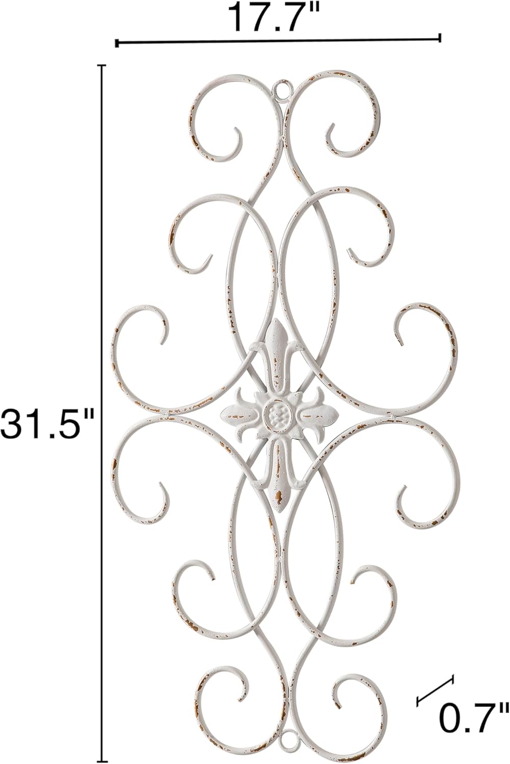Sintosin Vintage Large Distressed White Wrought Iron Wall Decor 32" x 18", Hanging Antique Metal Wall Art Decor for Living Room, Rustic Scroll Wall Decor Outdoor Indoor, Vertical and Horizontal