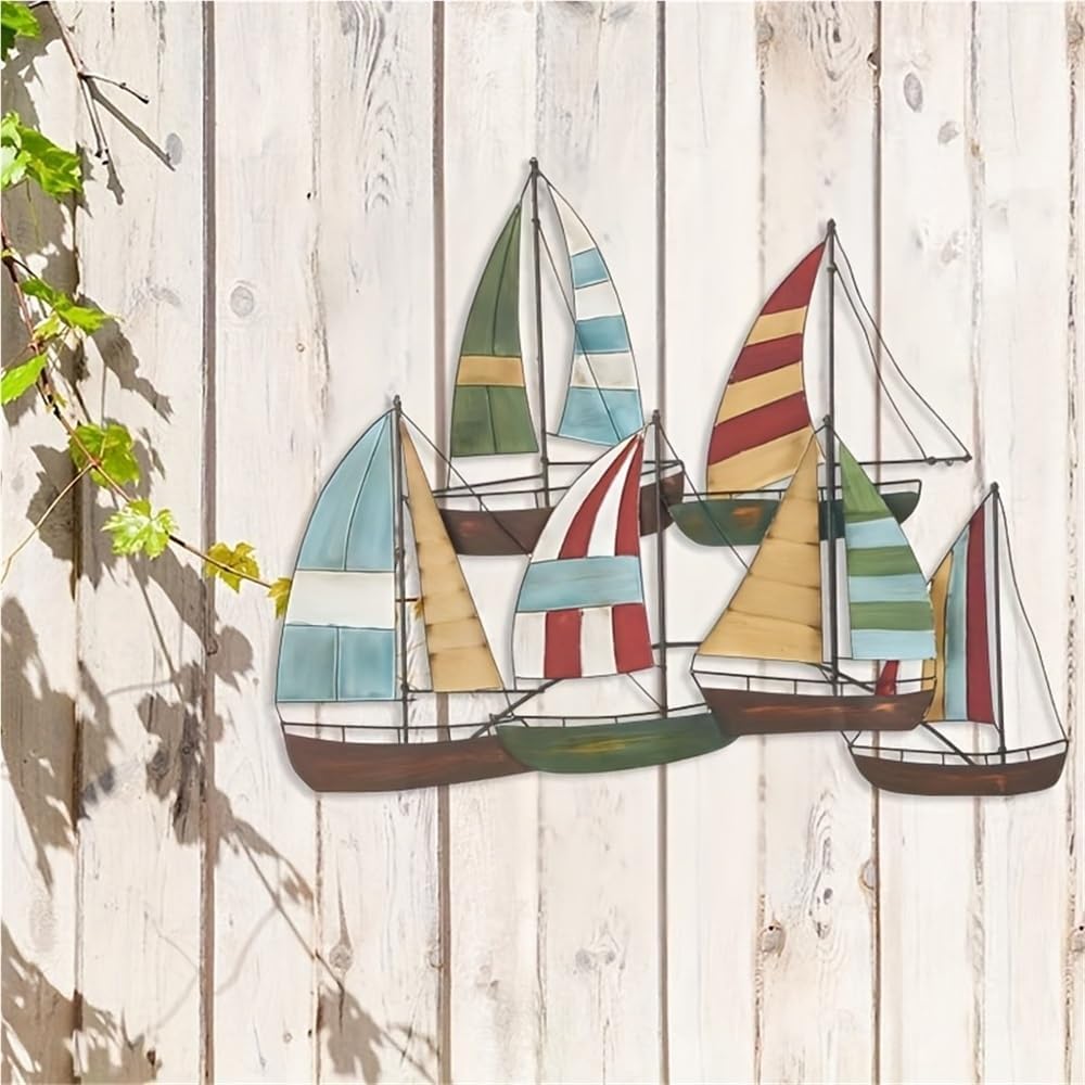 Cfghtnemy Colorful Metal Sailboat Home Wall Art Sculpture - Creative Modern Iron Mural for Indoor/Outdoor Patio & Balcony(50CM/20IN)