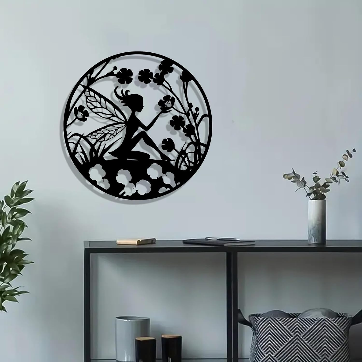 Cfghtnemy Fairy Silhouette Metal Wall Art - Vintage Wrought Iron Fairy Mural, Weather-Resistant Outdoor Decor For Home, Garden, Patio & Magical Spaces(50CM/20IN)