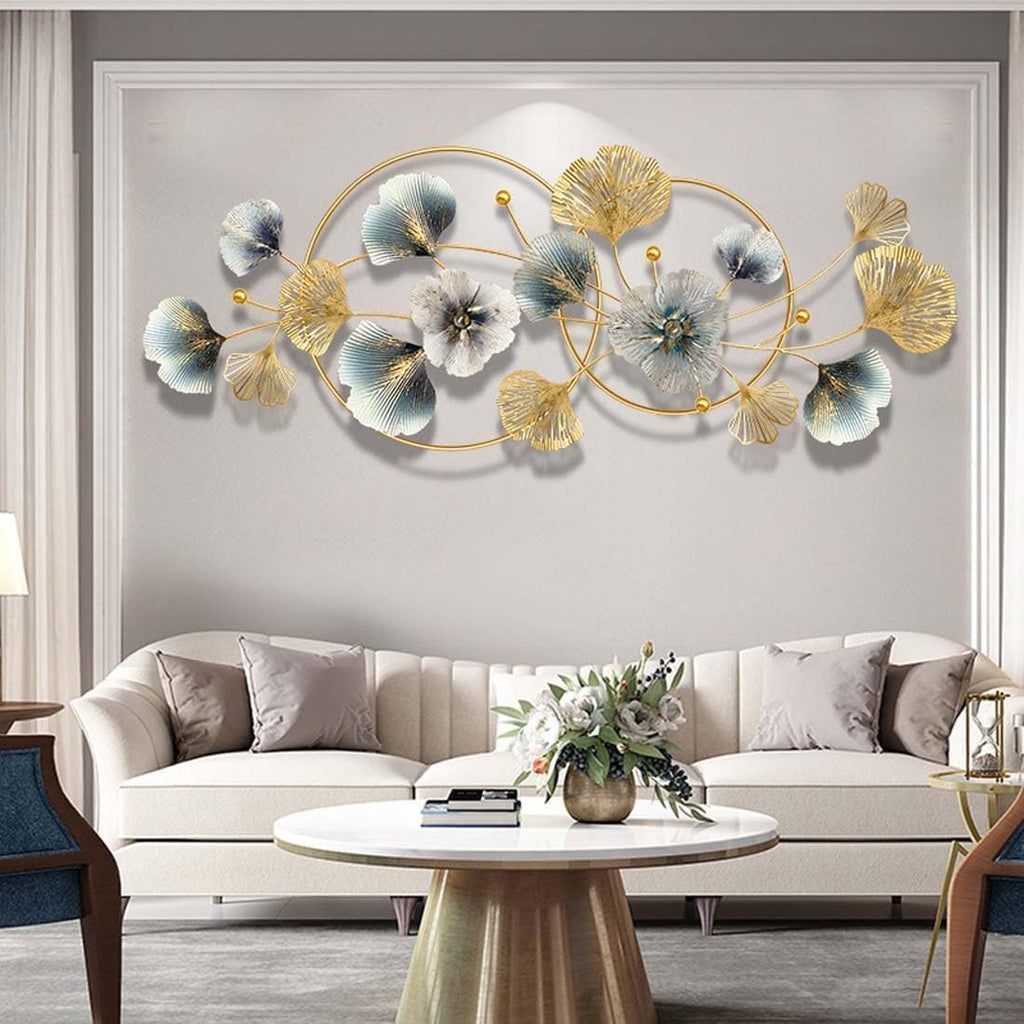 Handmade 3D Ginkgo Leaf Iron Wall Sculpture, Elegant Home Hotel Wall Decor