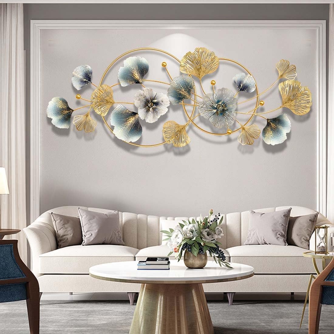 Handmade 3D Ginkgo Leaf Iron Wall Sculpture, Elegant Home Hotel Wall Decor