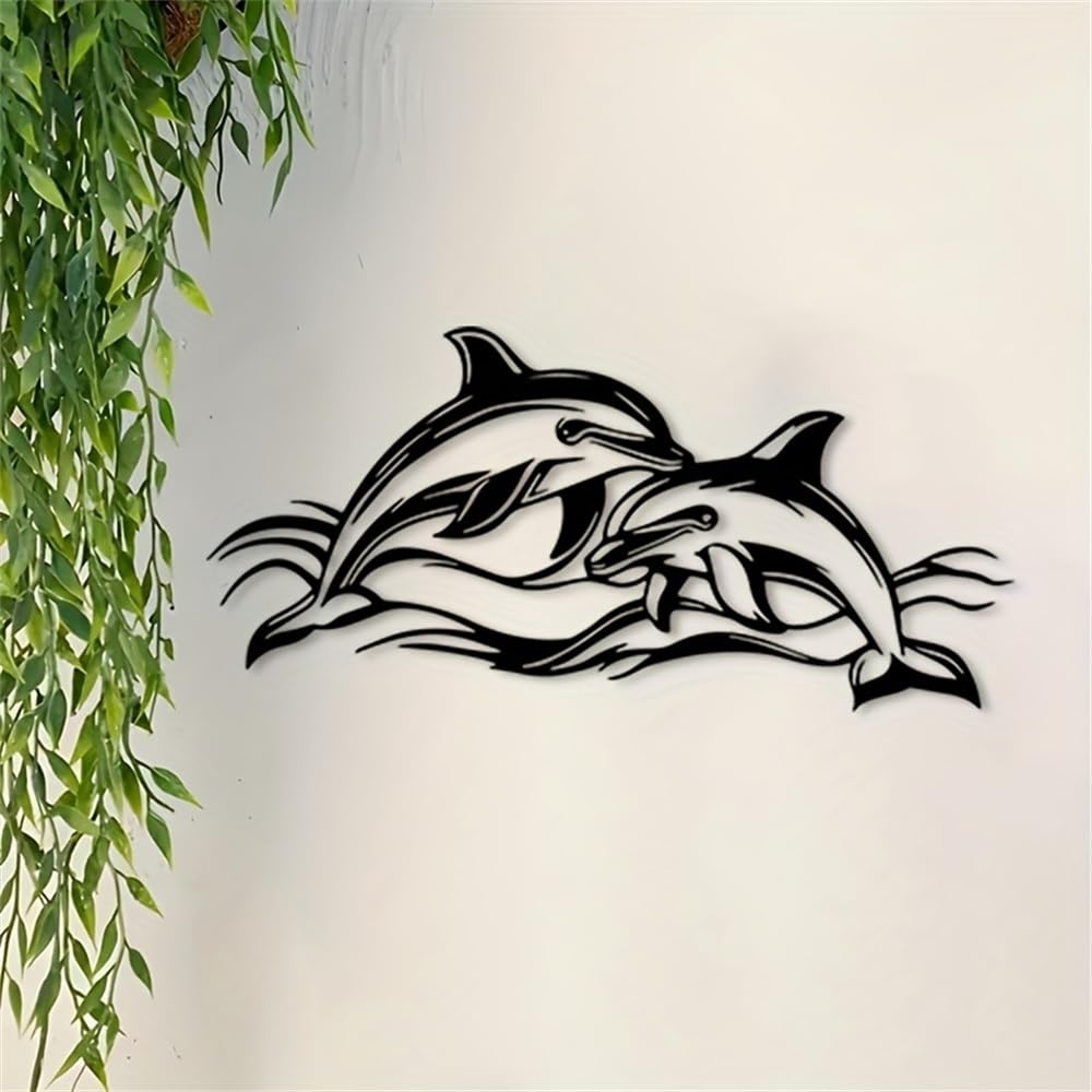 Cfghtnemy Vintage Iron Dolphin Metal Wall Art - Weather-Resistant Ocean Theme Decor for Indoor & Outdoor, Living Room & Garden(50CM/20IN)