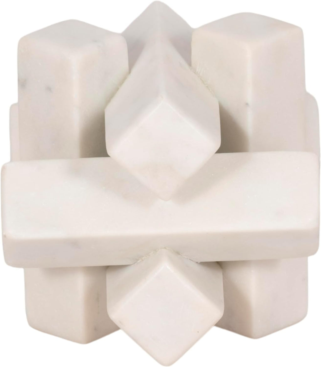 Sagebrook Home 4-Inch White Marble Geometric Orb