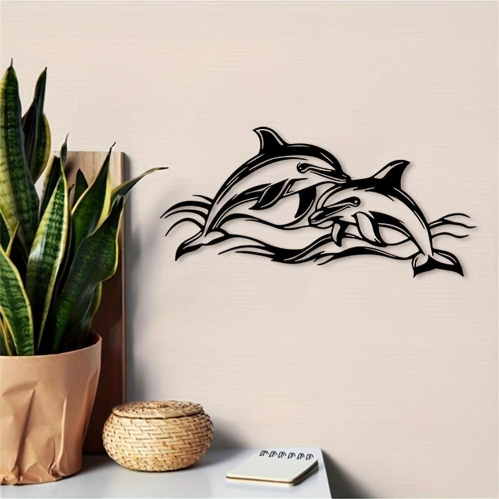 Cfghtnemy Vintage Iron Dolphin Metal Wall Art - Weather-Resistant Ocean Theme Decor for Indoor & Outdoor, Living Room & Garden(50CM/20IN)