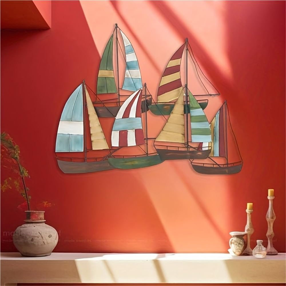 Cfghtnemy Colorful Metal Sailboat Home Wall Art Sculpture - Creative Modern Iron Mural for Indoor/Outdoor Patio & Balcony(50CM/20IN)