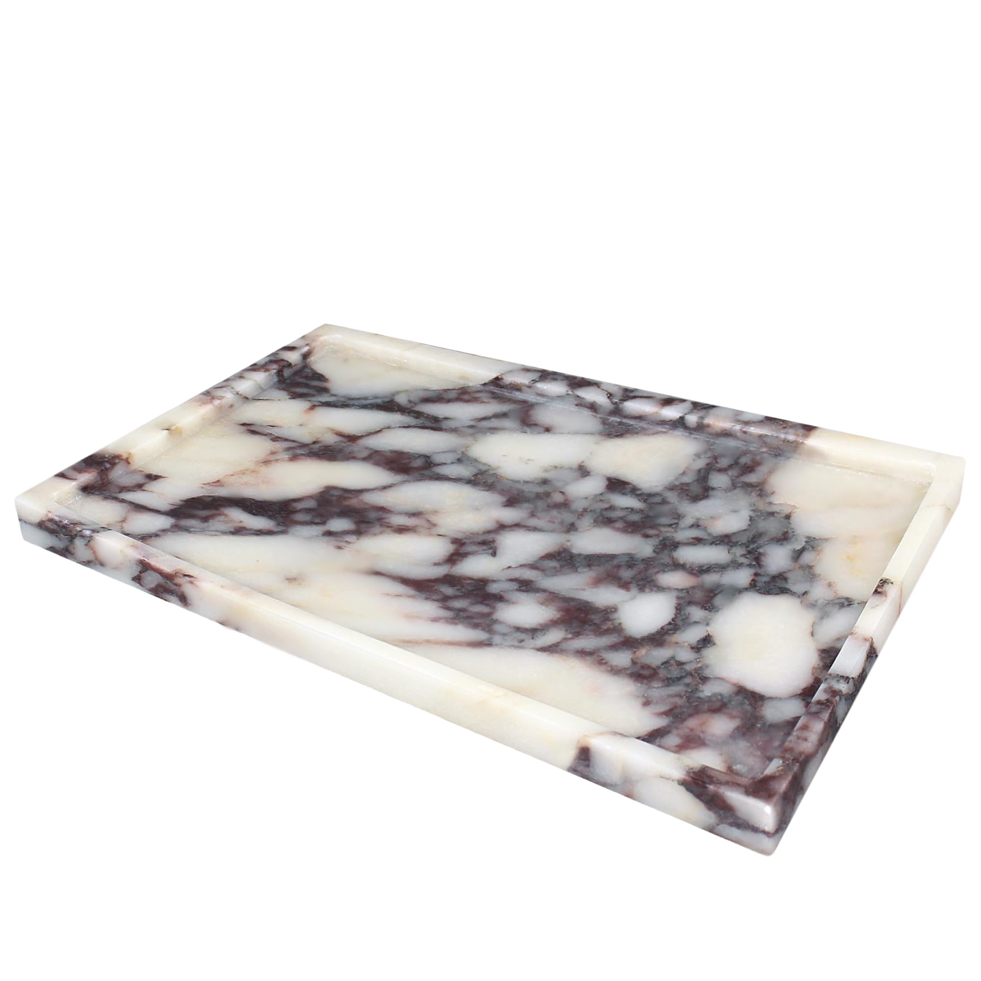 YMXYJM Genuine Calacatta Viola Scalloped Marble Tray, Real Natural Marble Stone Tray, Luxury Decorative Trays for Bathroom, Dresser, Vanity, Kitchen, Home Decor, 10.6" x 8", Calacatta Viola Purple
