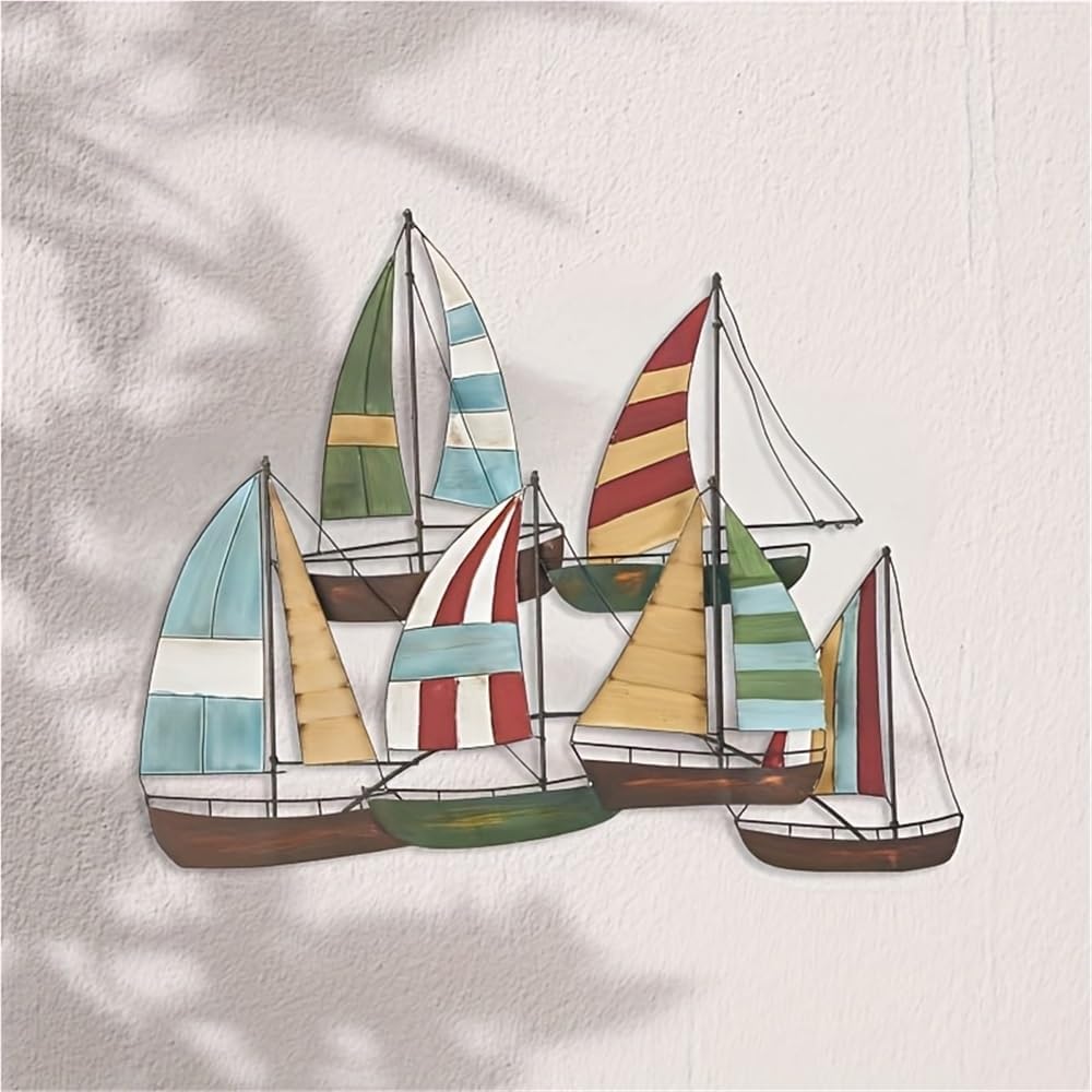 Cfghtnemy Colorful Metal Sailboat Home Wall Art Sculpture - Creative Modern Iron Mural for Indoor/Outdoor Patio & Balcony(50CM/20IN)