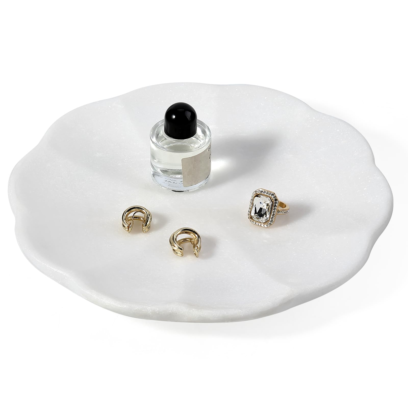 Koville Luxury Calacatta Viola Marble Tray, 11"x8" Scalloped Marble Vanity Tray for Countertop Bathroom Kitchen Dresser, Natural Stone Tray for Jewelry Perfume Home Decor, Decorative Catchall Tray