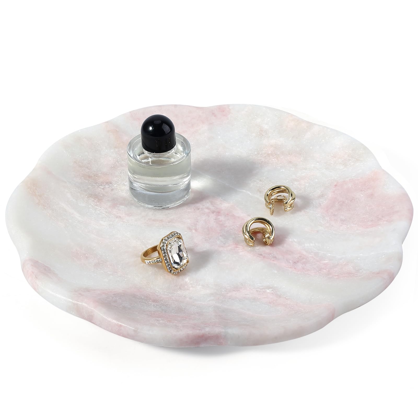 Koville Luxury Calacatta Viola Marble Tray, 11"x8" Scalloped Marble Vanity Tray for Countertop Bathroom Kitchen Dresser, Natural Stone Tray for Jewelry Perfume Home Decor, Decorative Catchall Tray