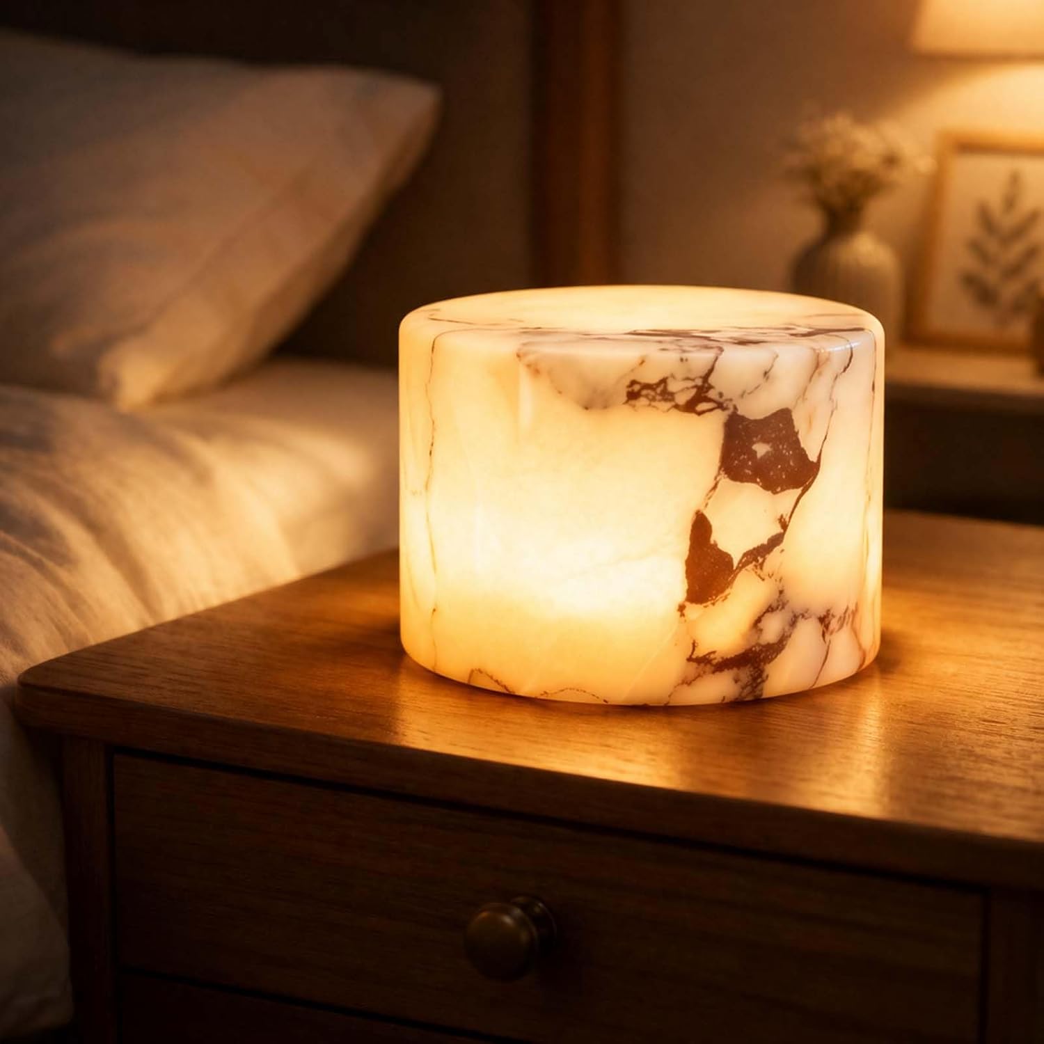 Natural Marble Touch Light Onyx Marble Luxury Table Lamp,Caring Dimmable LED Bedside Lamp with Unique Peach Jade Texture,Type-C Rechargeable Small Ambient Tap Light, Cordless Table Lamp (Style B)
