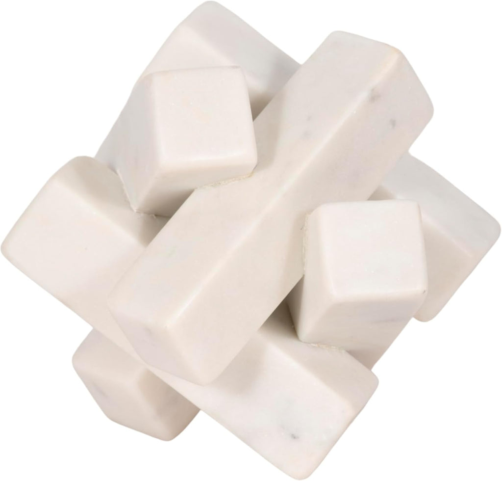Sagebrook Home 4-Inch White Marble Geometric Orb