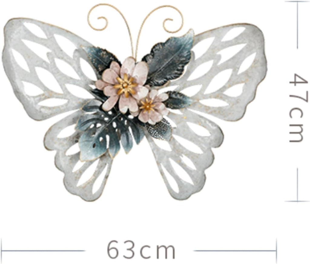 3D Wall Art Decor, Boho Metal Wall Decoration, Retro Distressed Craftsmanship, Butterfly Hanging Mural, Iron Flowers Plant Wall Decor for Living Room Entrance Office(B)