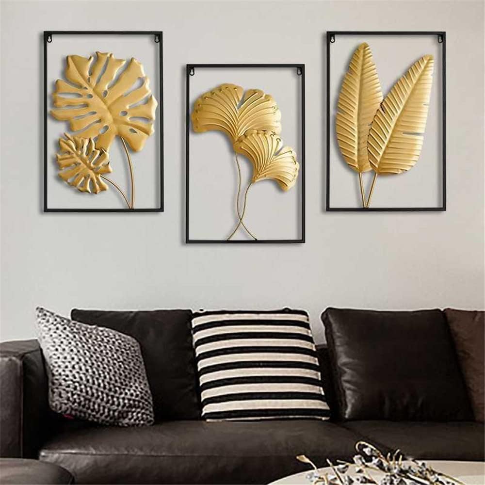XinCanKun Best To Buy Nordic Metal Leaf Plant Wall Decor Wrought Iron Wall Hanging Non-perforated Wall Mural Living Room Bedroom Home Decoration Hot 23''X15.8'' (6)