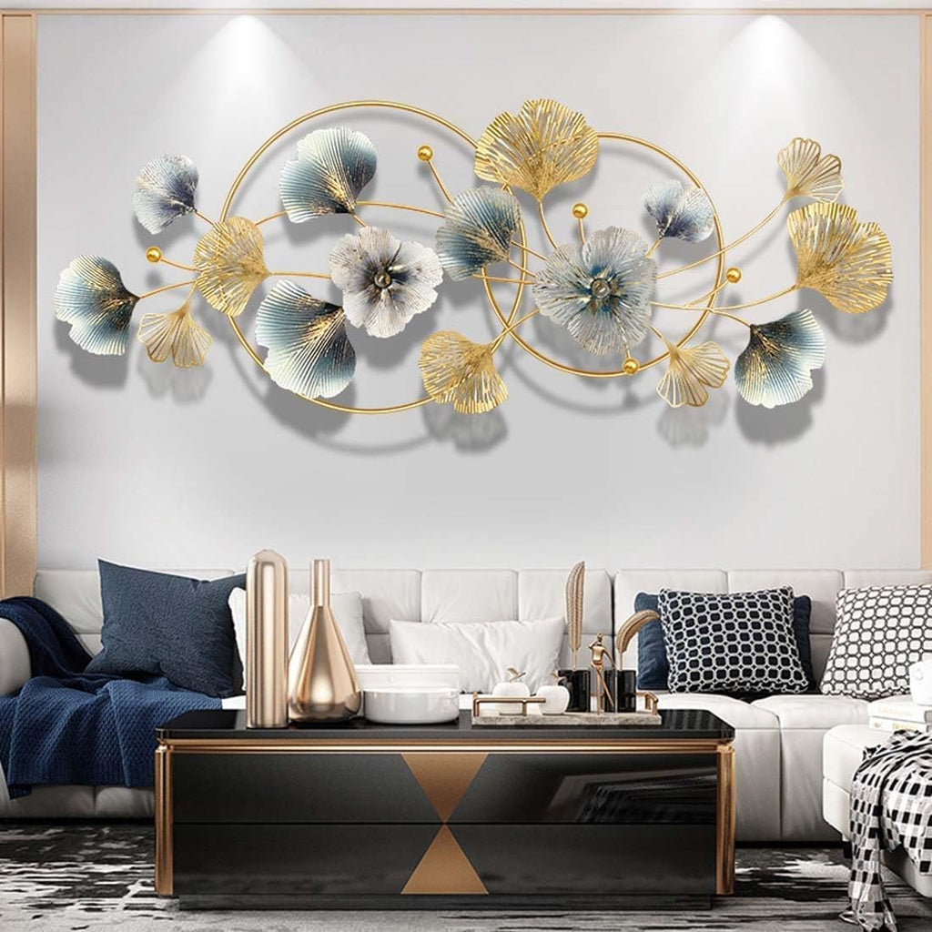 Handmade 3D Ginkgo Leaf Iron Wall Sculpture, Elegant Home Hotel Wall Decor