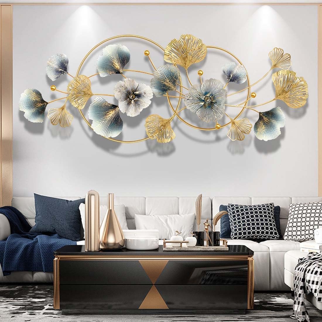 Handmade 3D Ginkgo Leaf Iron Wall Sculpture, Elegant Home Hotel Wall Decor