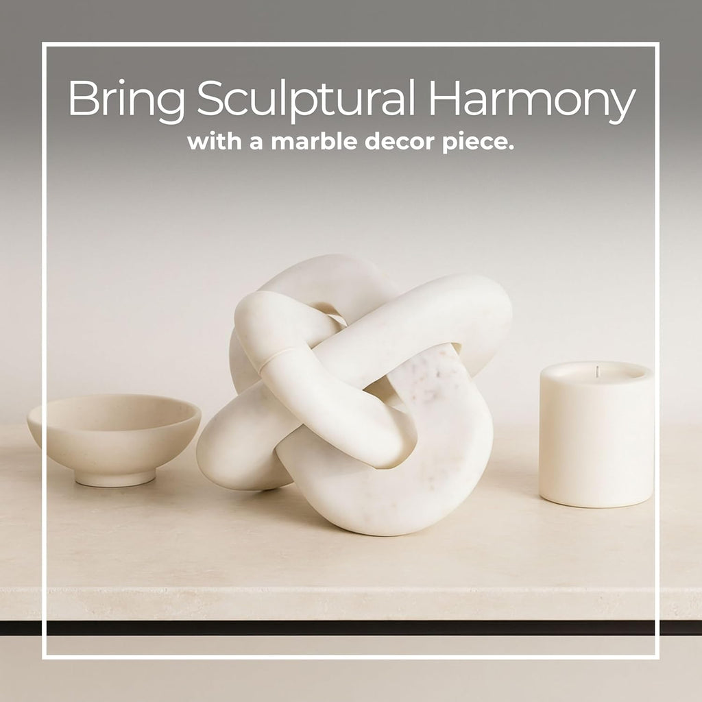 Marble Knot Sculpture for Living Room Decor - Home Tabletop Accent for Bathroom, Office, Shelf, Entryway, and Console Display - Intertwined Stone Ornament for Coffee Table Decor - 6", White