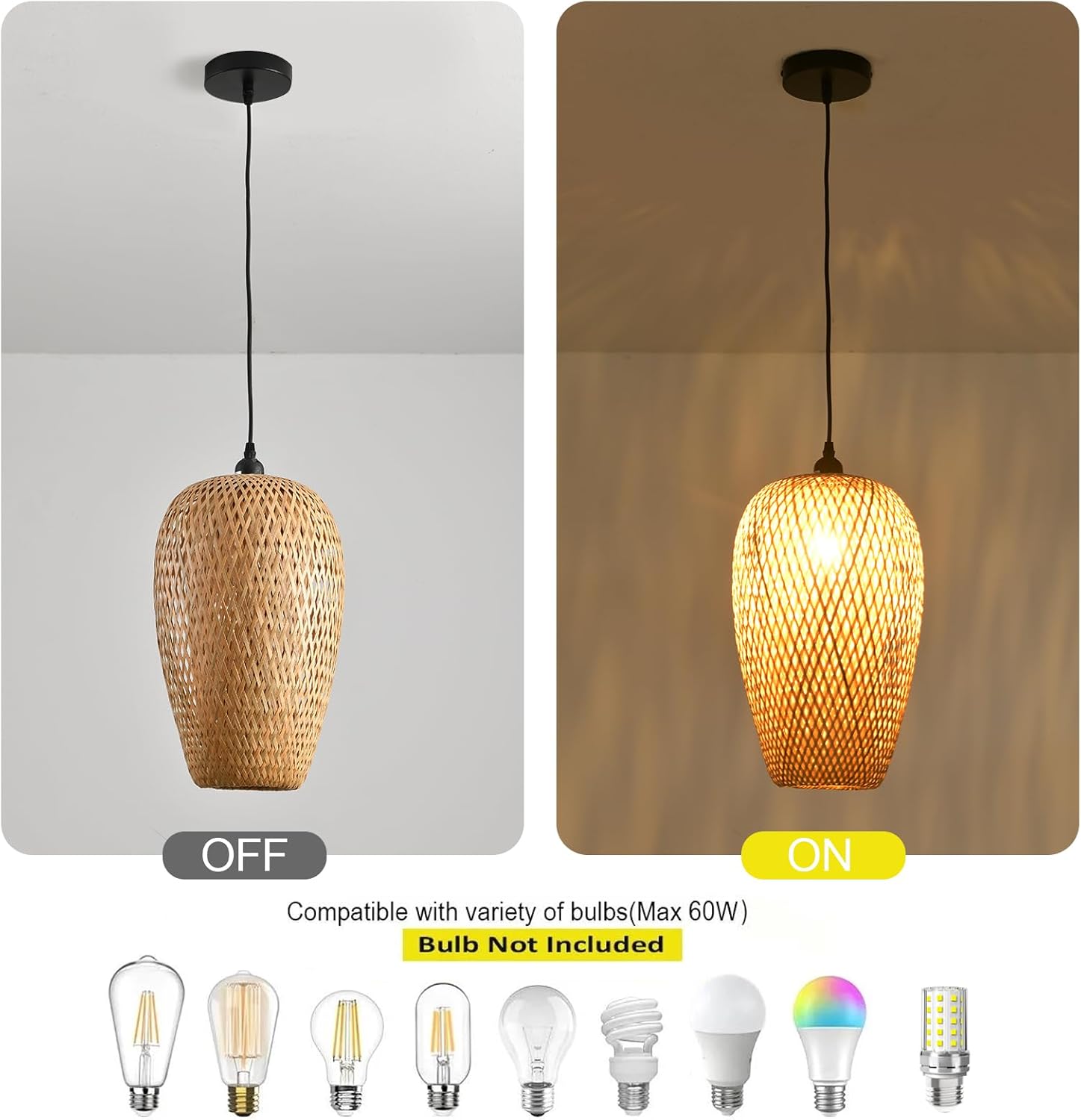 Bamboo Lamp Shade, 2-Pack Hand-Woven Bamboo Rattan Hanging Light Shade,D 9.05" Rattan Table Lamp Shade for Floor Lamp, Wall Sconces Light Cover Table Light,Pendant light