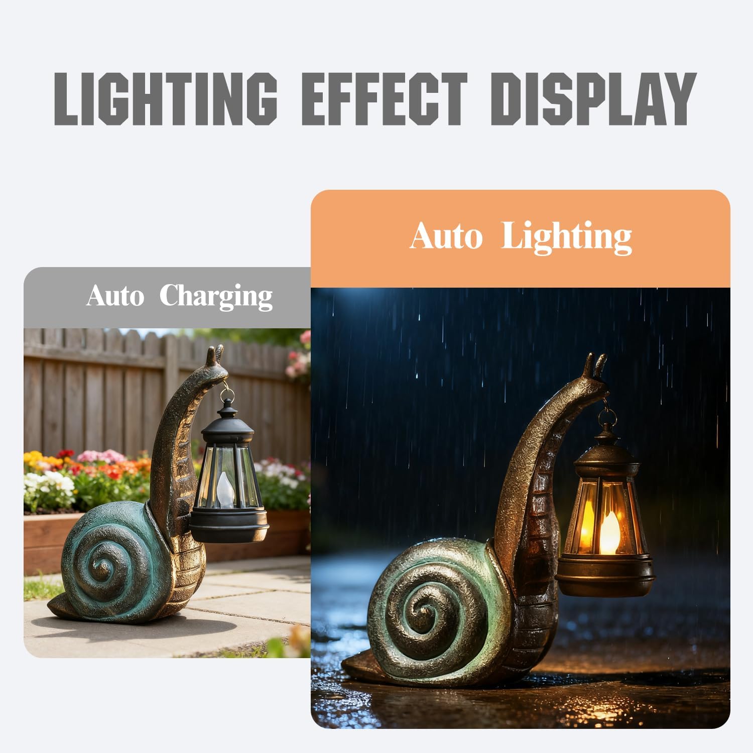 Solar Snail Garden Lights Outdoor Decor (3.15" W x 4.92" L x 8.27" H), Solar Powered Figurine for Patio Lawn Yard Porch, Indoor Decoration, Unique Gift for Mom Grandma Women
