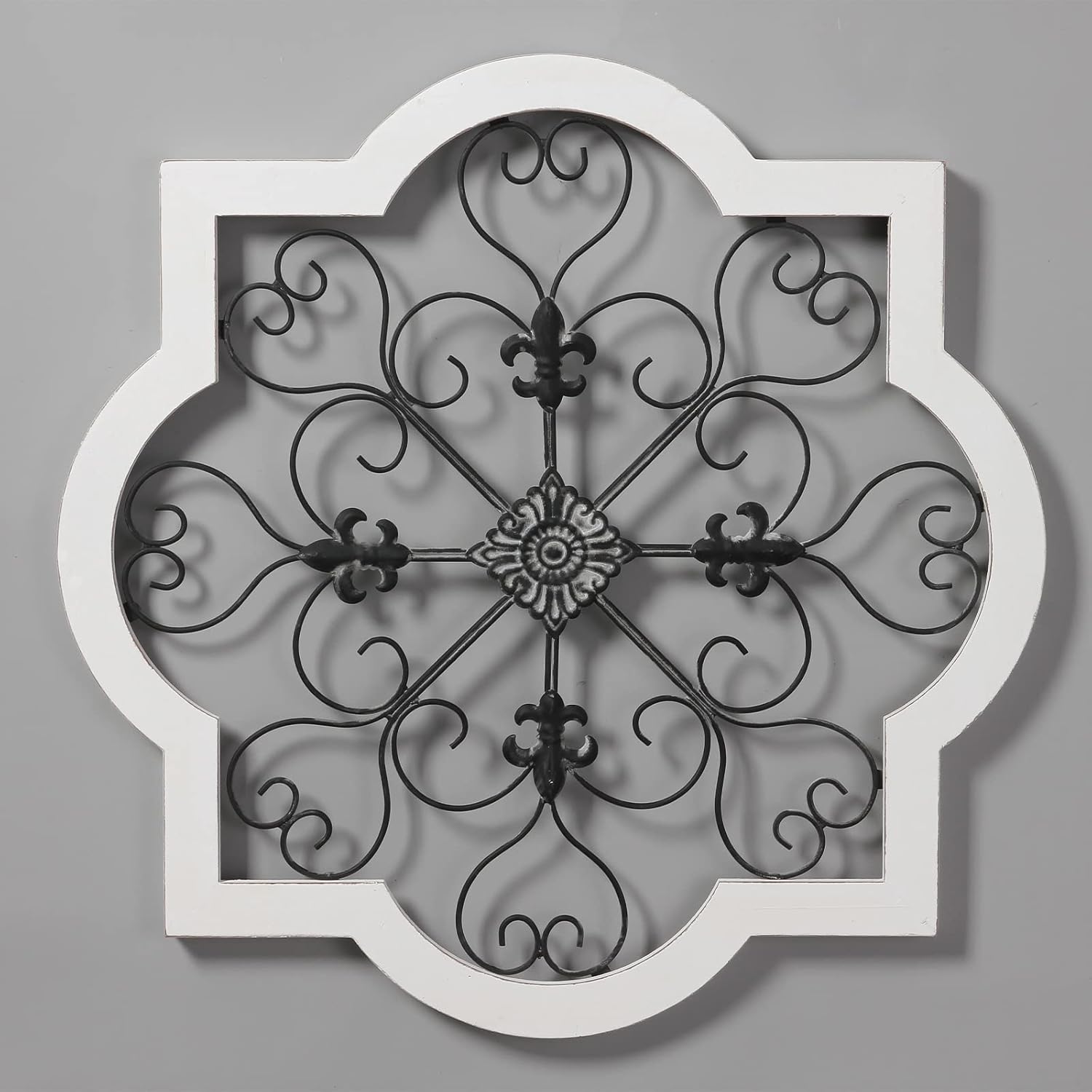 Sintosin Vintage Wrought Iron Wall Decor 24", Hanging Distressed Black and White Rustic Iron Wall Art, Farmhouse Decorative Wood and Metal Wall Decor for Living Room Bedroom Fireplace Hallway