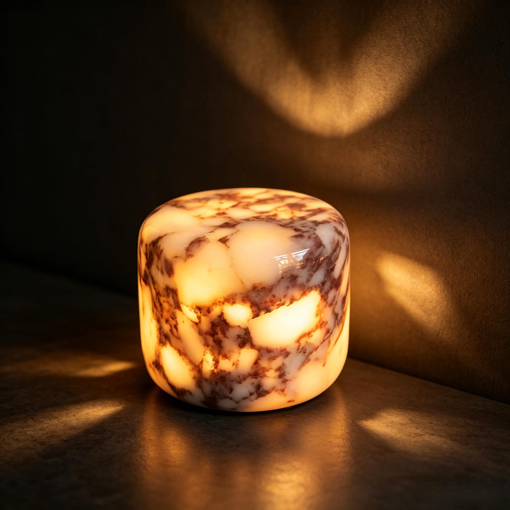 Marble Lamp Luxury Stone Table Lamp Type-C Rechargeable Touch Night Light Small Bedside Lamp Cordless Ambient Light for Home Decor, Bedroom, Living Room & Office (Cylinder-L)