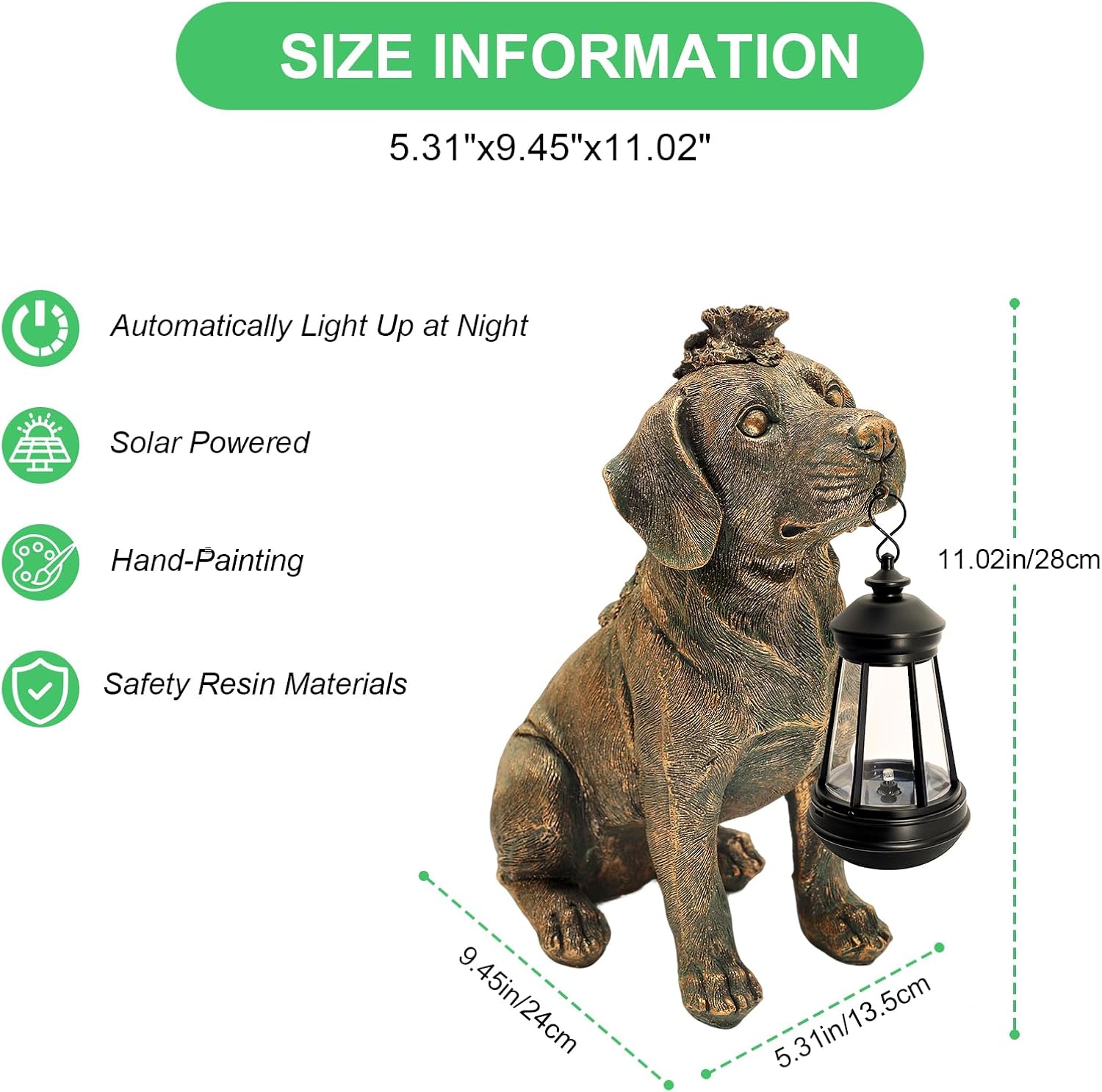 Solar Garden Statue Dog Figurine Decor with Lantern Lights, 11 Inch Outdoor Decoration Solar Dog Sculptures for Outside Patio Lawn Balcony Yard Ornament, Dogs Lover Gifts for Women Mom Birthday