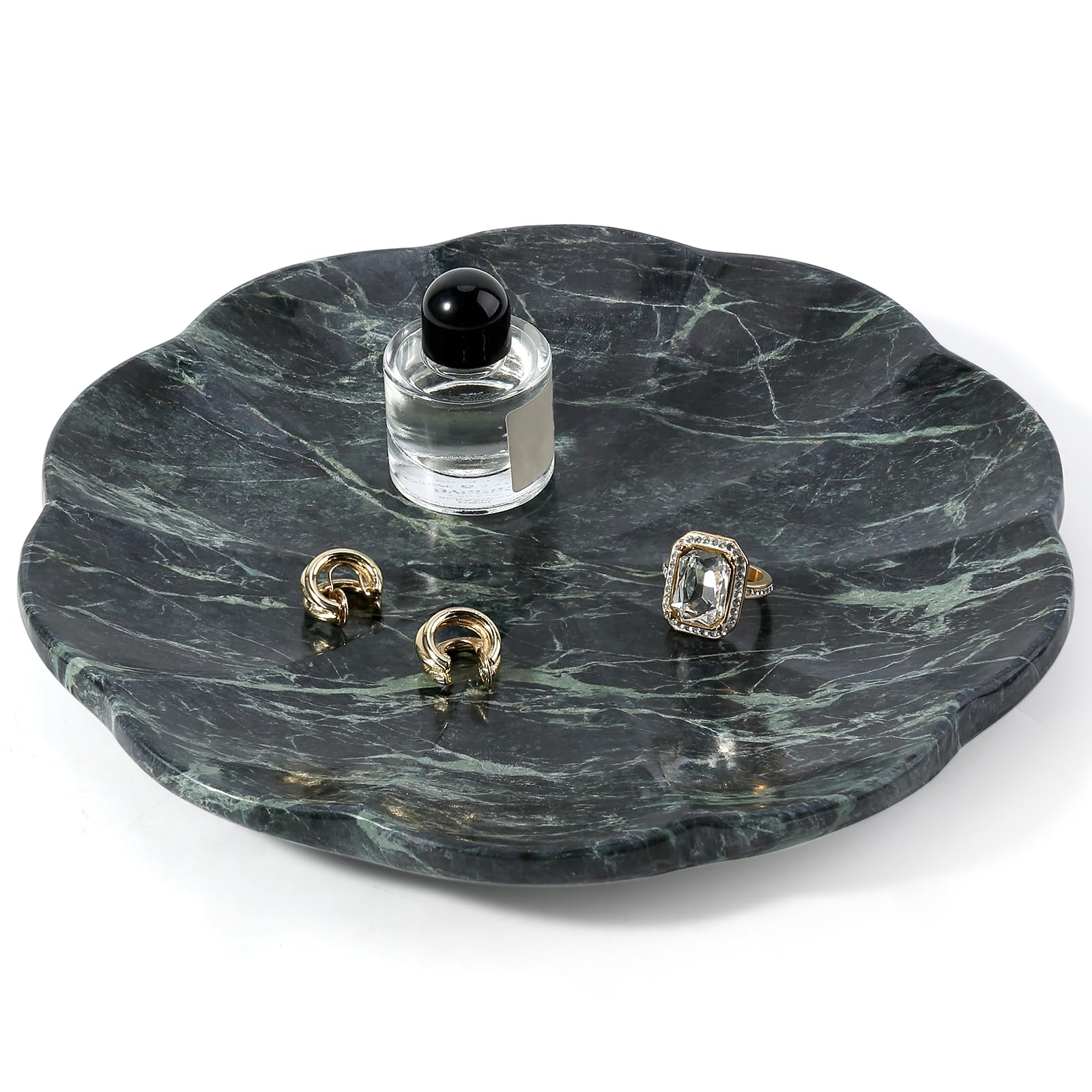 Koville Luxury Calacatta Viola Marble Tray, 11"x8" Scalloped Marble Vanity Tray for Countertop Bathroom Kitchen Dresser, Natural Stone Tray for Jewelry Perfume Home Decor, Decorative Catchall Tray