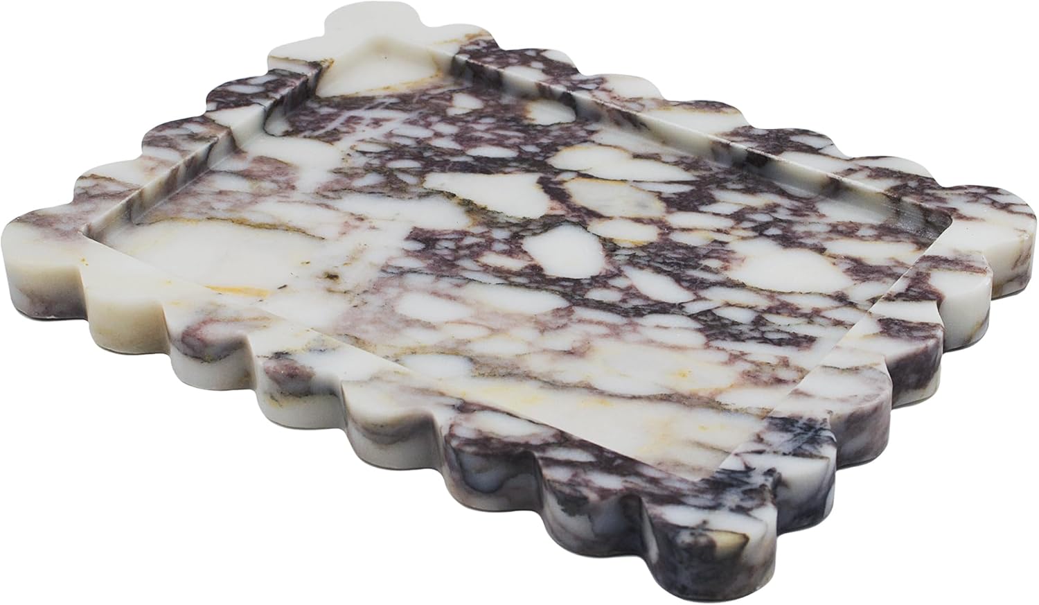 YMXYJM Genuine Calacatta Viola Scalloped Marble Tray, Real Natural Marble Stone Tray, Luxury Decorative Trays for Bathroom, Dresser, Vanity, Kitchen, Home Decor, 10.6" x 8", Calacatta Viola Purple