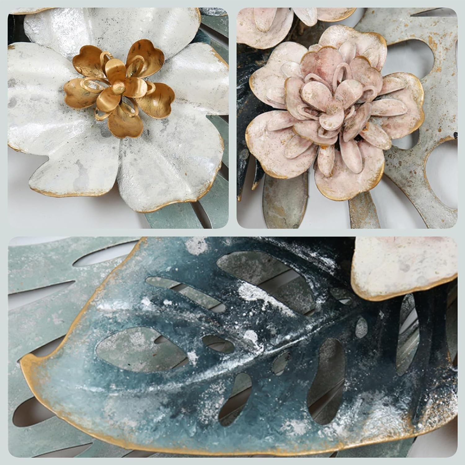 3D Wall Art Decor, Boho Metal Wall Decoration, Retro Distressed Craftsmanship, Butterfly Hanging Mural, Iron Flowers Plant Wall Decor for Living Room Entrance Office(B)