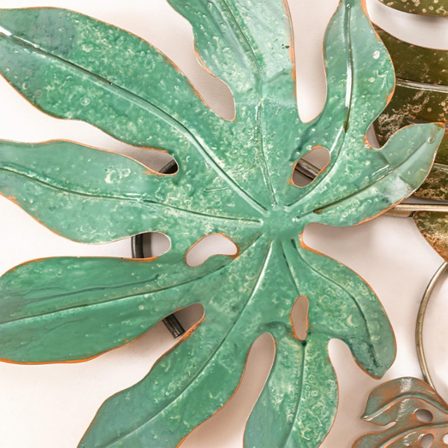 DAJIAYIQI 3D Wall Art Decor,Metal Leaf Wall Decor,Distressed Iron Wall Hanging,Brown-green Vintage Modern Home Decor Wall Sculptures for Home Living Room