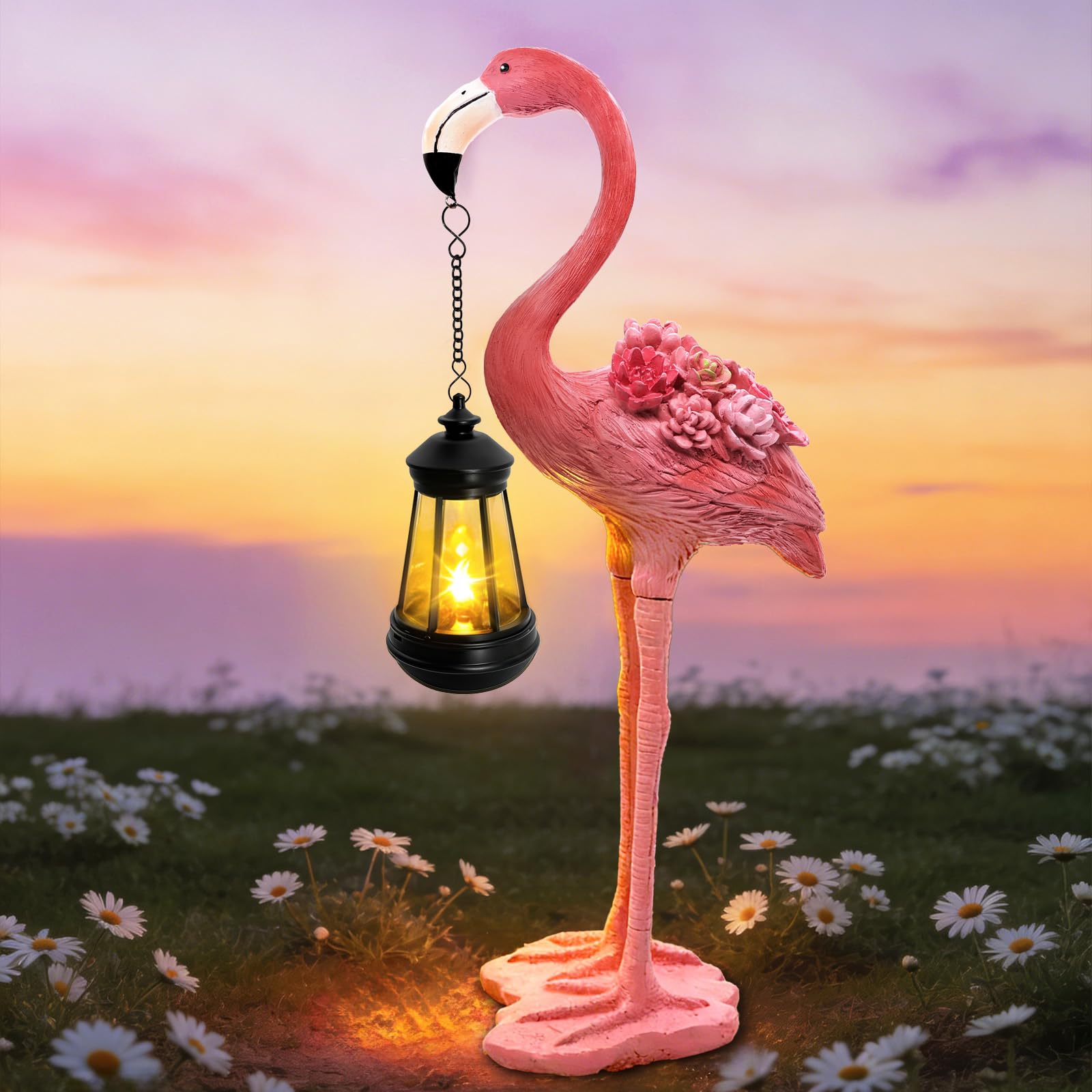 Solar Garden Statue Crane Figurine, Outdoor Hanging Solar Lanterns, 17.7 Inch Blue Heron Sculpture Statue for Patio Yard Porch, Garden Decor for Outside Birthday Gifts for Mom, Women Mother's Day